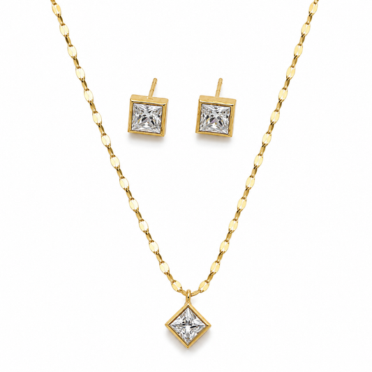 Princess Cut Pendant Necklace Set