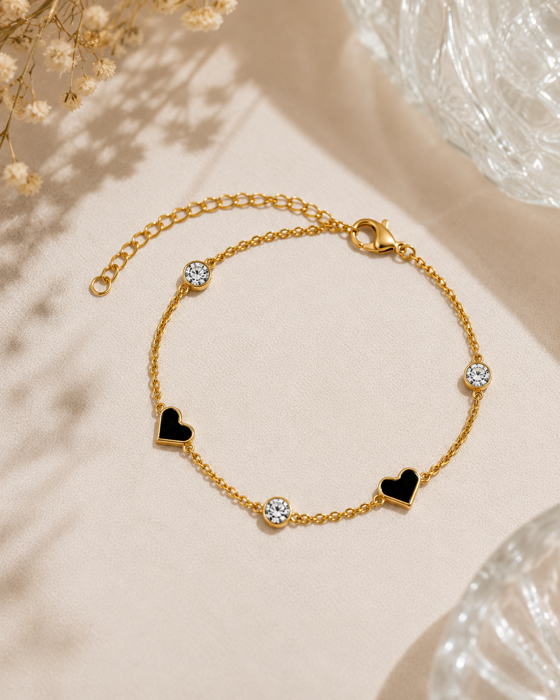 Black Heart Station Bracelet