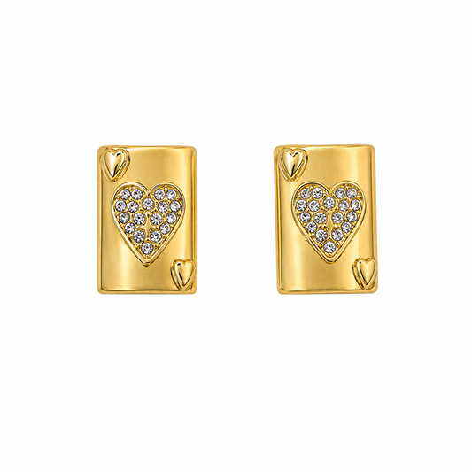 Pave Heart Card Stud Earrings