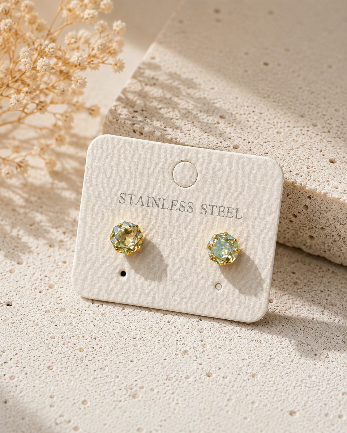 Diamond Cut Round Stone Stud Earrings