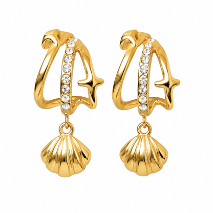 Shell & Star Pave Hoop Earrings