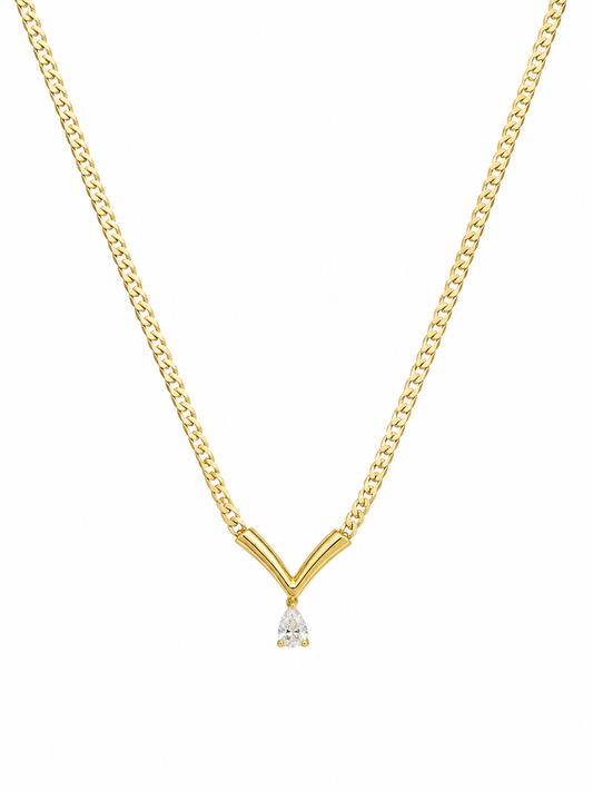 V-Chain Teardrop Crystal Necklace