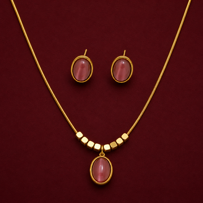 Cat's Eye Cabochon Bead Chain Necklace Set