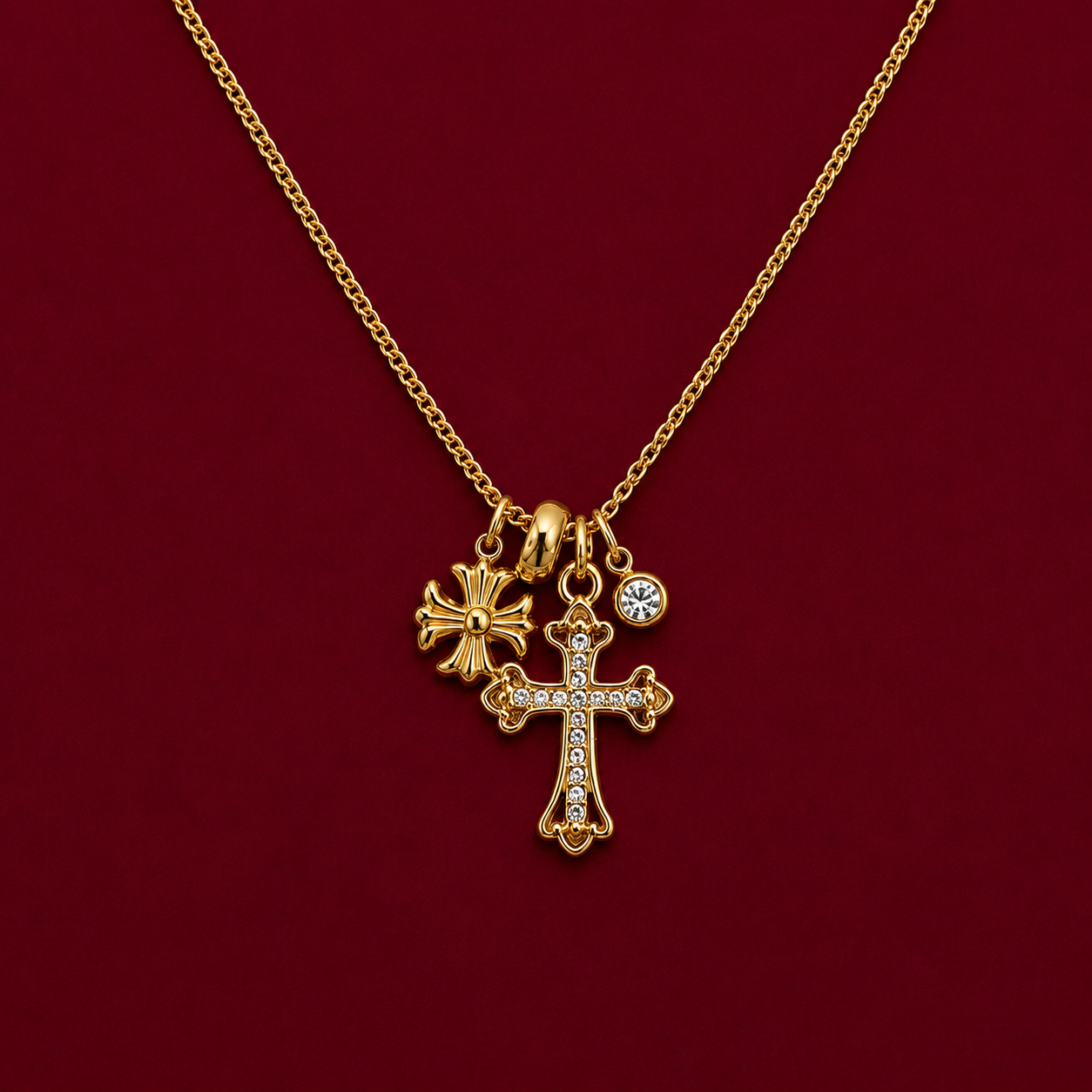 Double Cross Charm Necklace