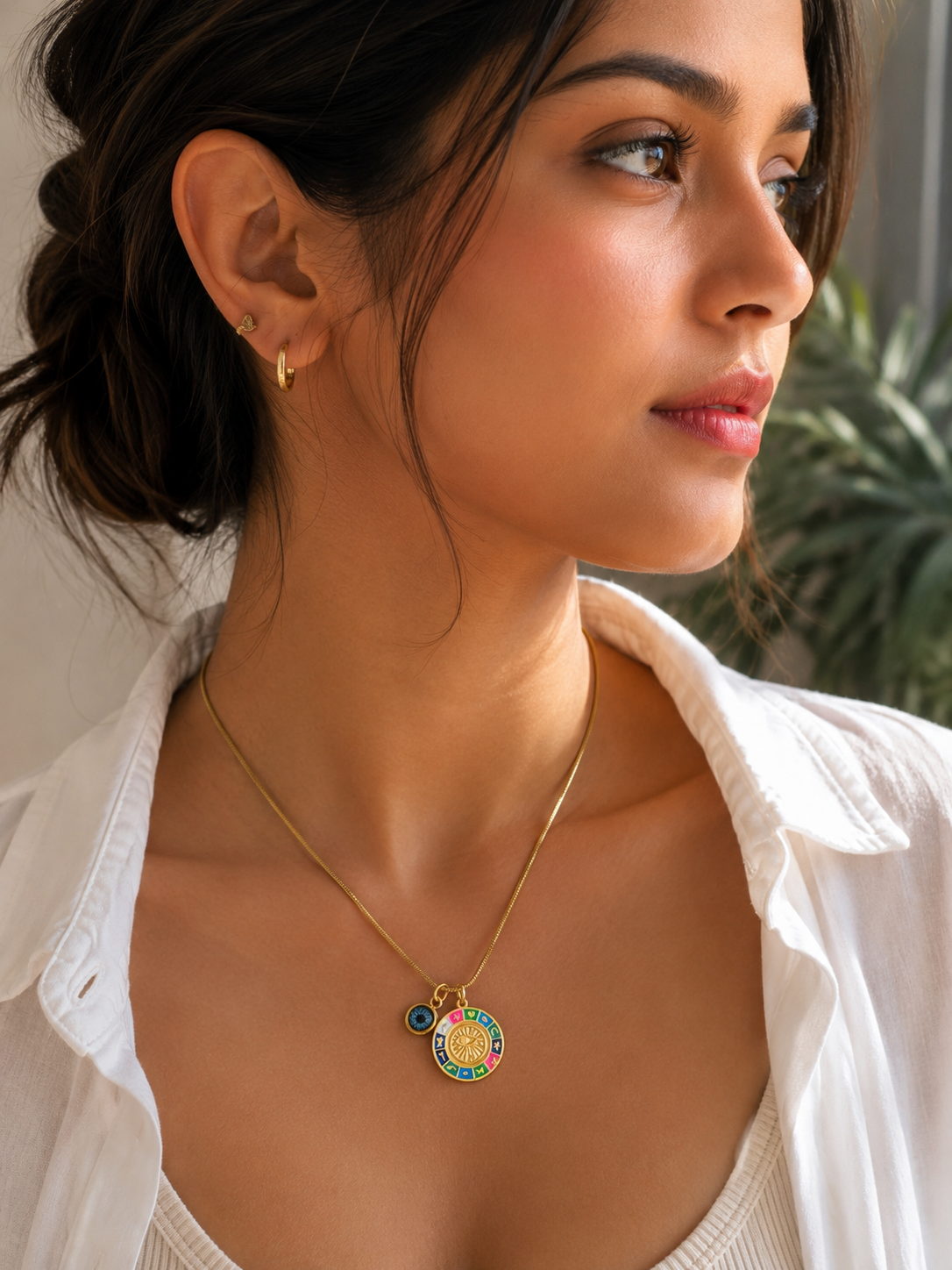 Zodiac Wheel Evil Eye Necklace