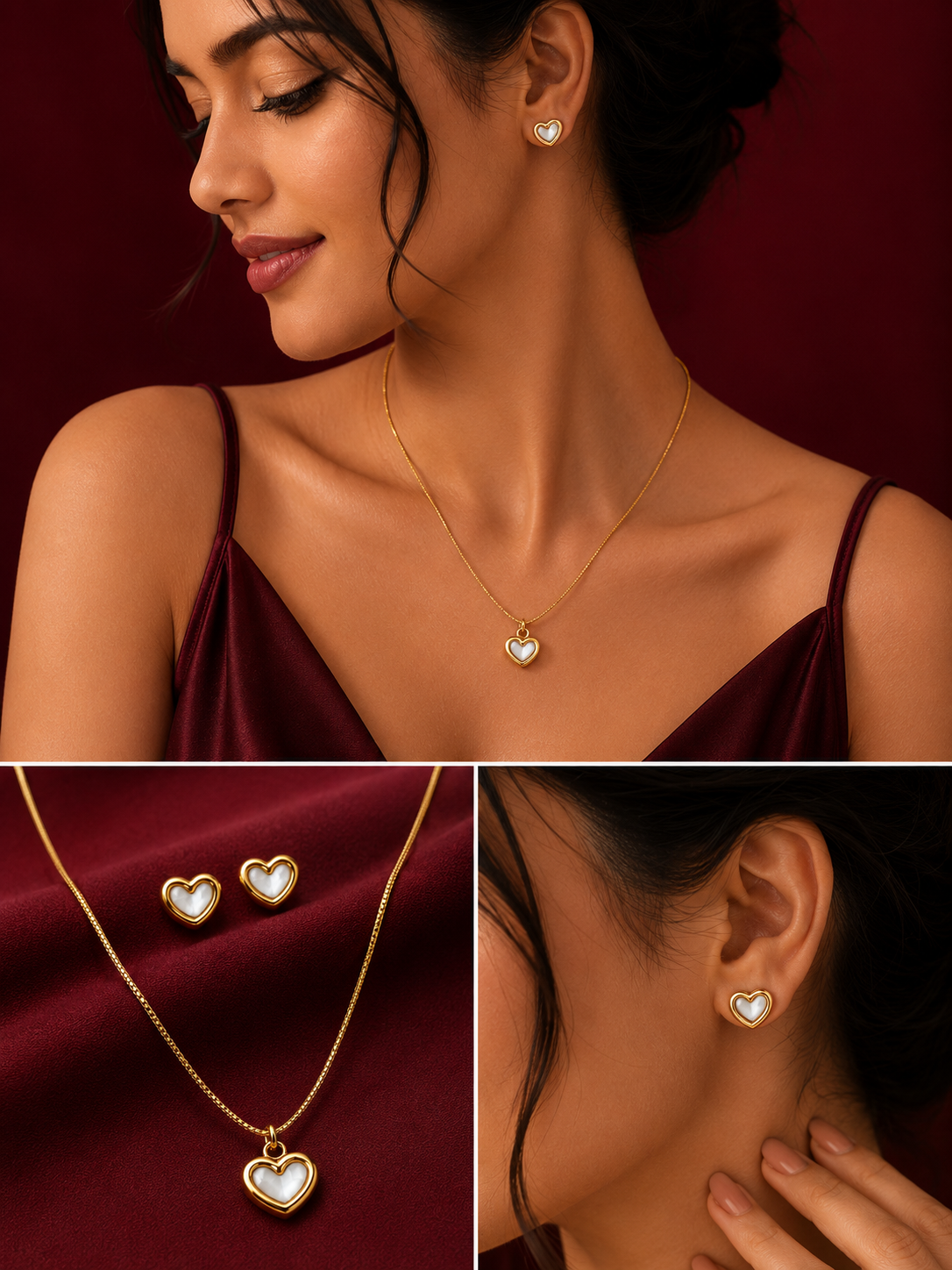 Mother of Pearl Heart Pendant Necklace Set