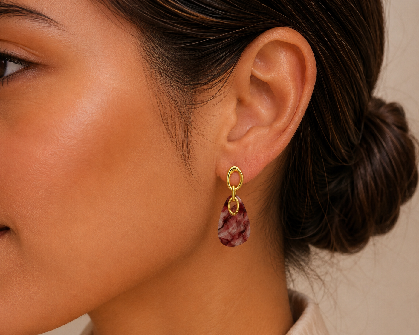 Marble Resin Drop Earrings with Gold Chain Link