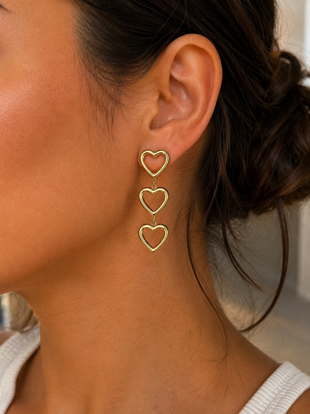 Triple Heart Cutout Dangle Earrings