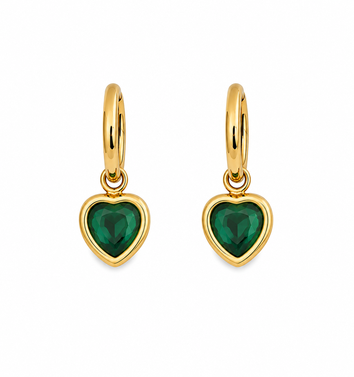 Emerald Heart Hoop Earrings