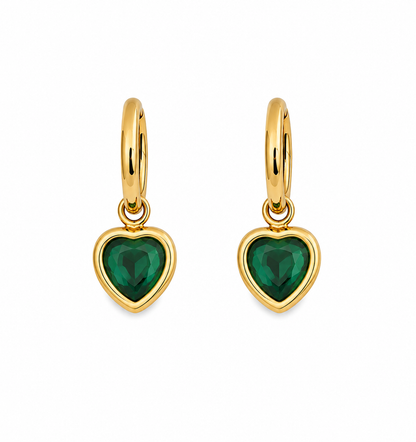 Emerald Heart Hoop Earrings