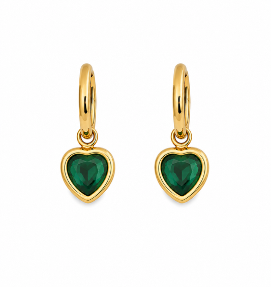 Emerald Heart Hoop Earrings