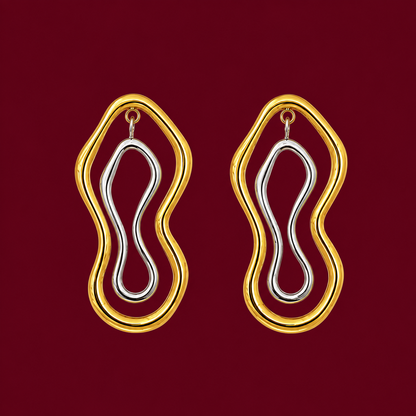 Two-Tone Wavy Drop Earrings
