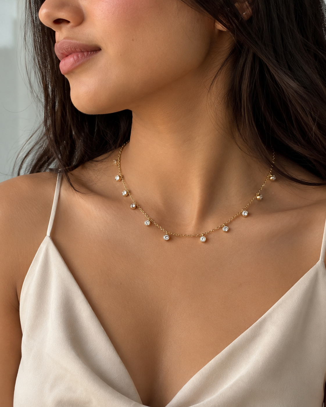 CZ Drop Station Necklace