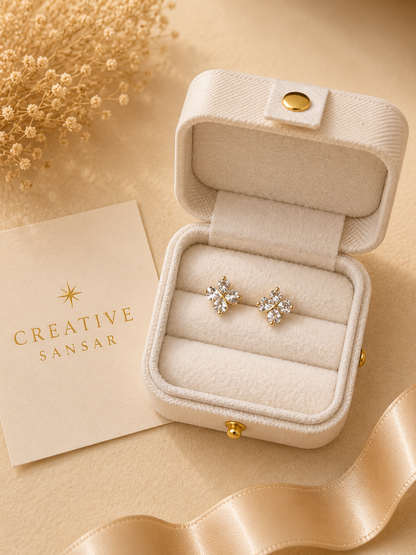 CZ Clover Stud Earrings