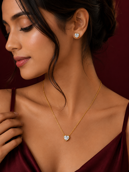 Heart Solitaire Pendant Necklace Set