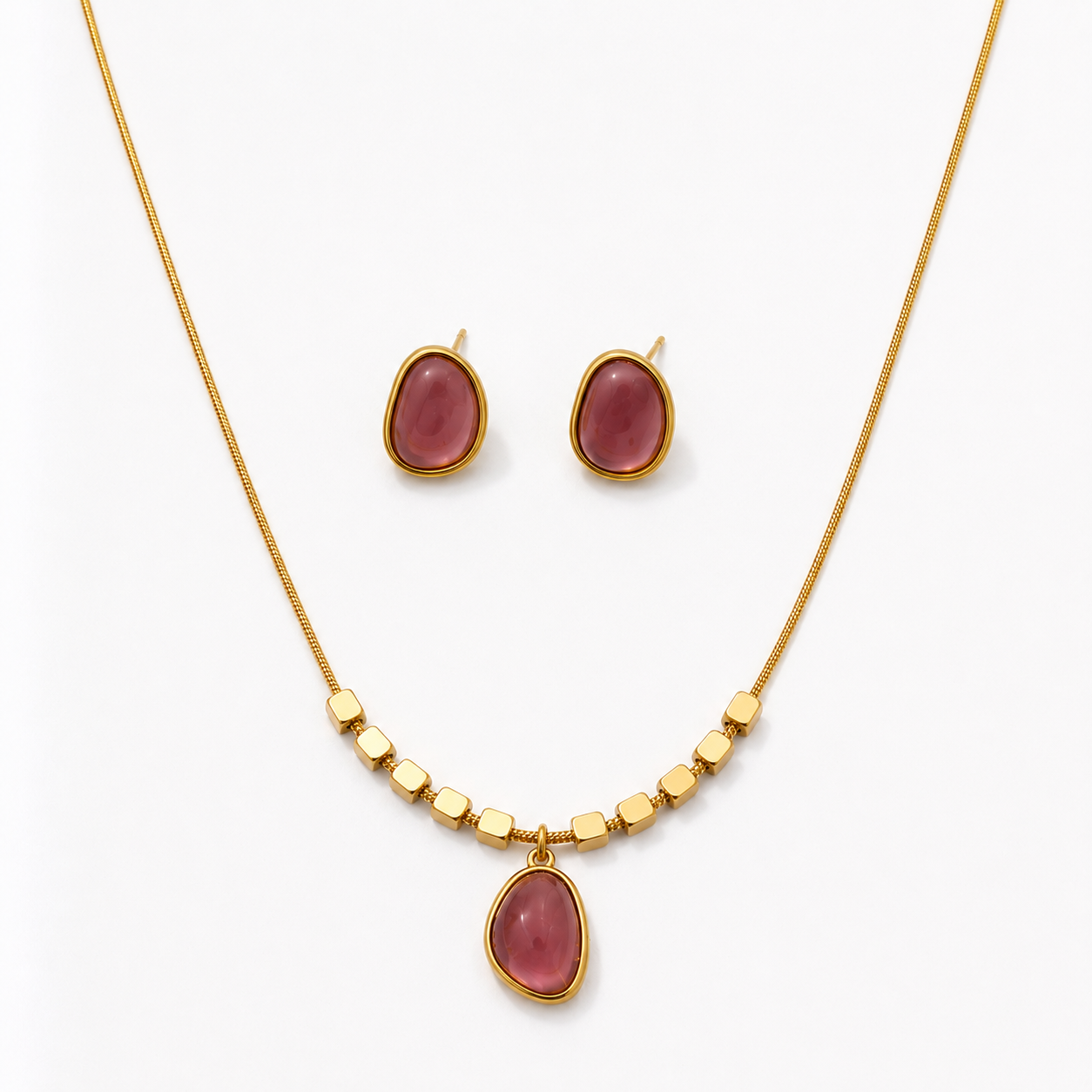 Pebble Cabochon Bead Chain Necklace Set