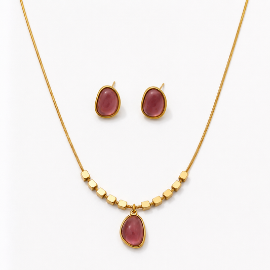 Pebble Cabochon Bead Chain Necklace Set