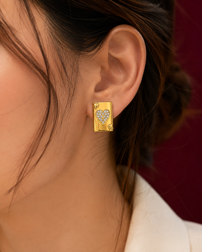 Pave Heart Card Stud Earrings