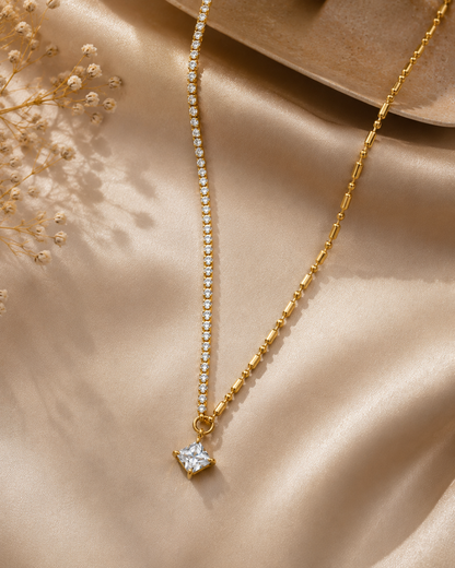 Tennis Chain Square Stone Necklace