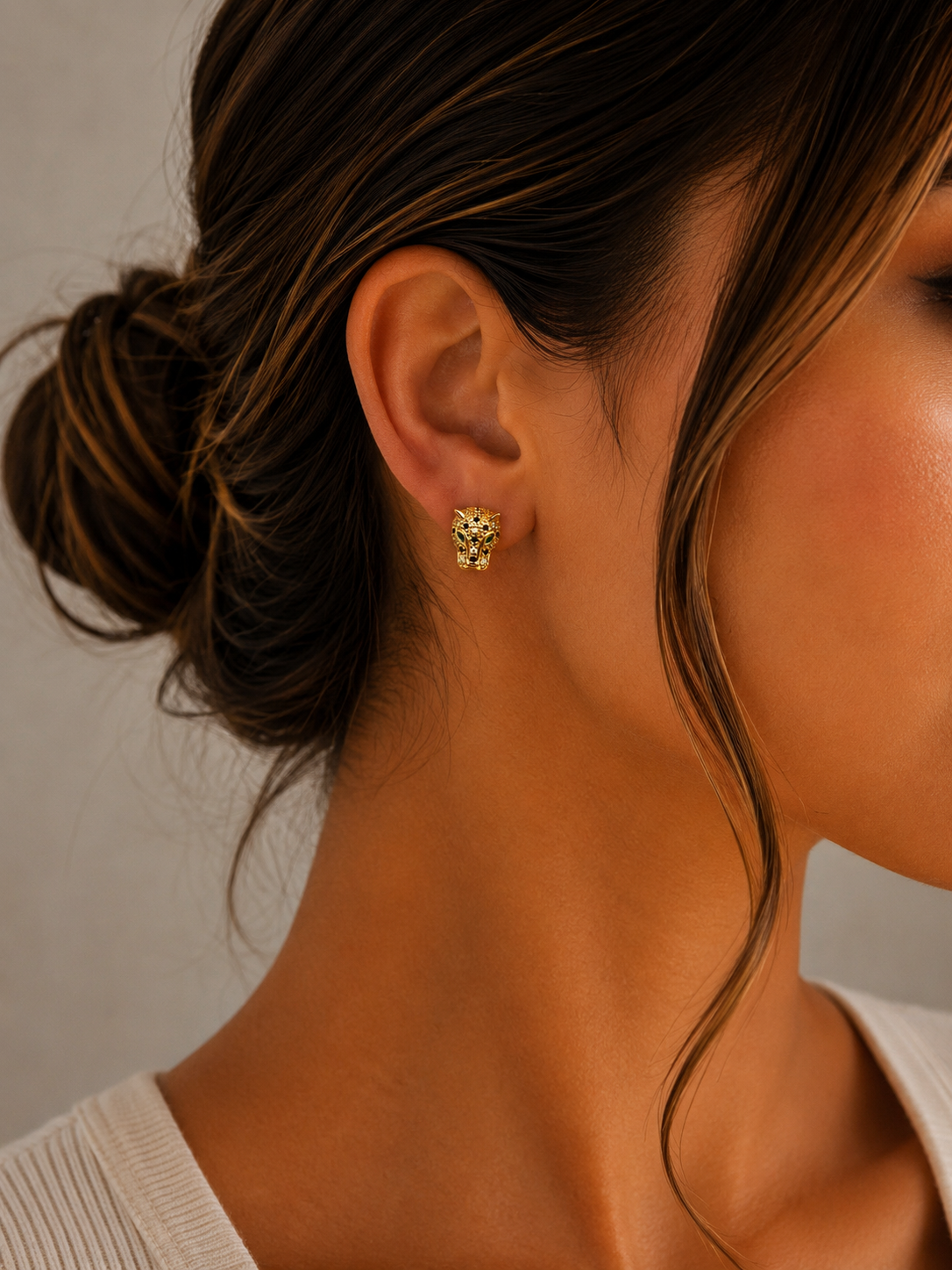 Leopard Head CZ Stud Earrings