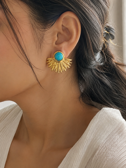 Turquoise Sunburst Stud Earrings