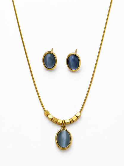 Cat's Eye Cabochon Bead Chain Necklace Set
