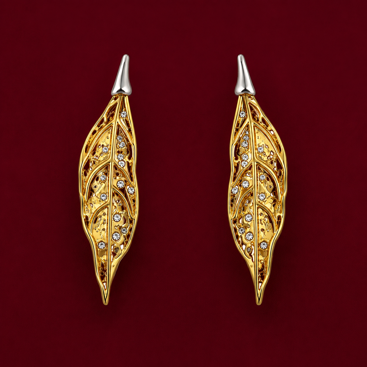 Crystal Leaf Stud Earrings
