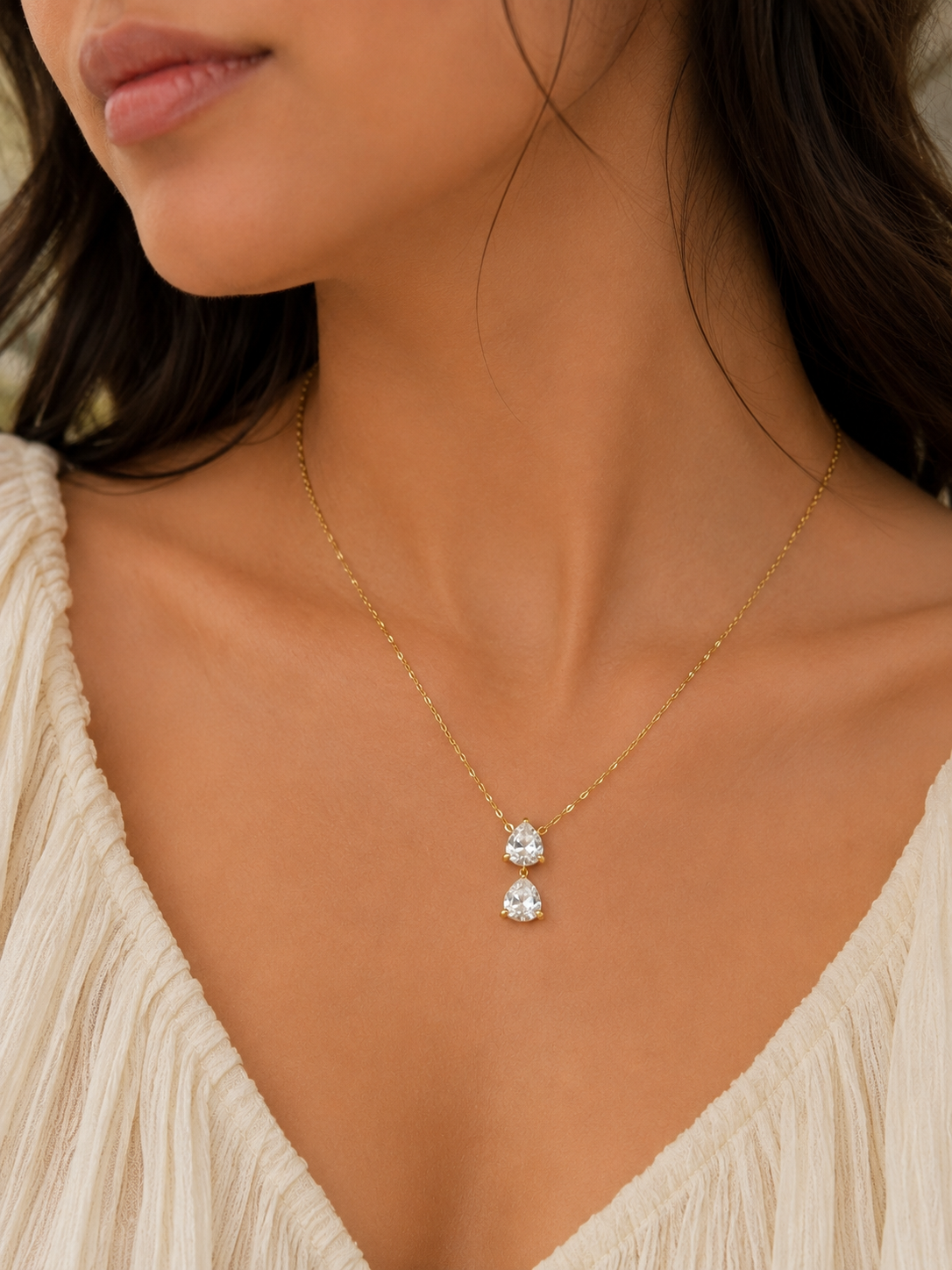 Double Teardrop Stone Necklace