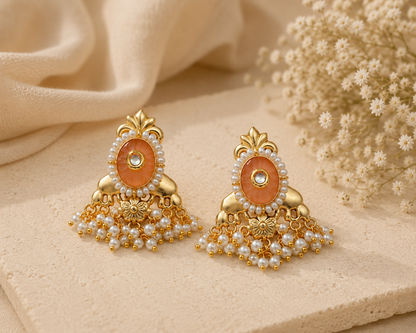 Polki Kundan Pearl Drop Earrings
