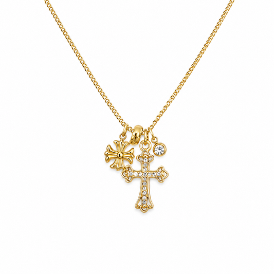 Double Cross Charm Necklace