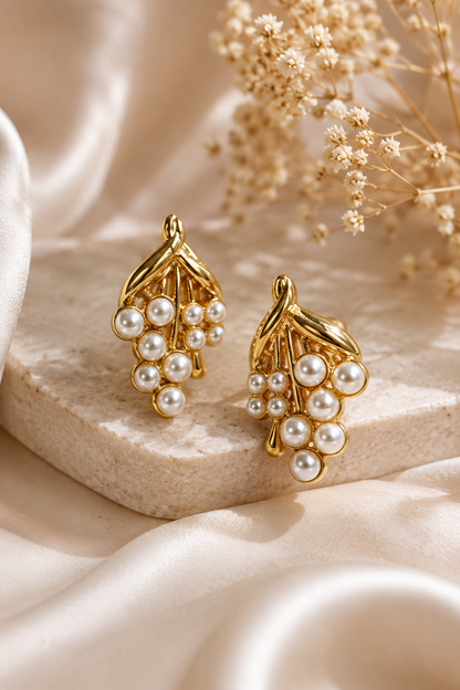 Grape Cluster Pearl Stud Earrings