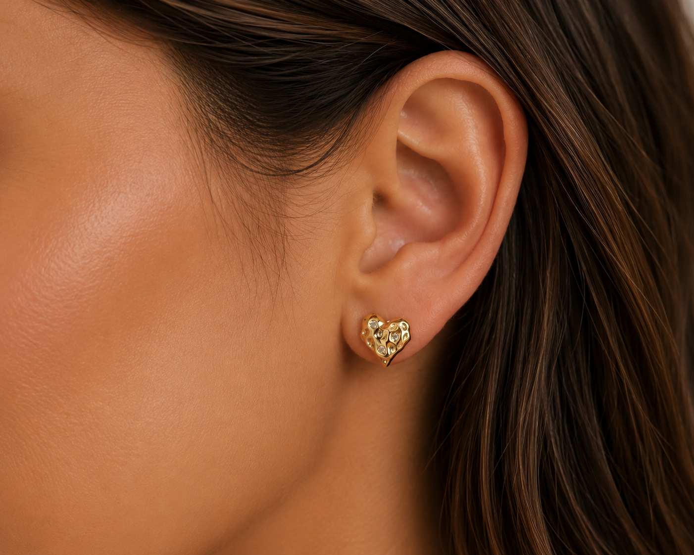 Molten Heart CZ Stud Earrings