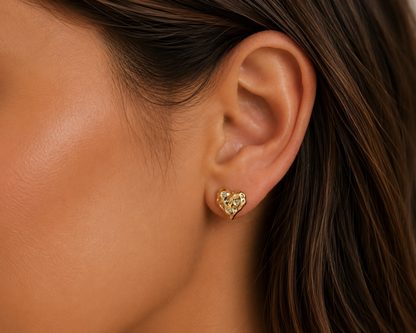 Molten Heart CZ Stud Earrings
