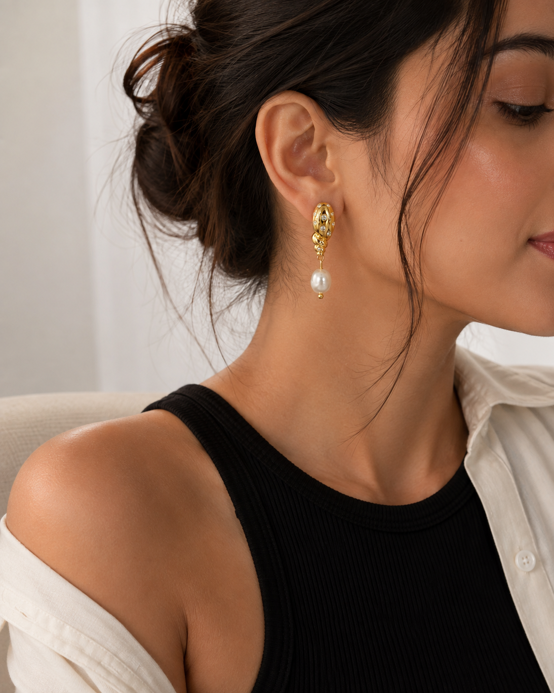Pave Wave Pearl Drop Earrings