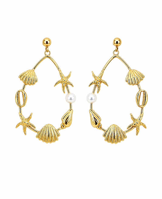 Starfish & Shell Charm Hoop Earrings