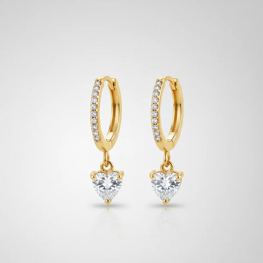 CZ Heart Charm Huggie Hoop Earrings