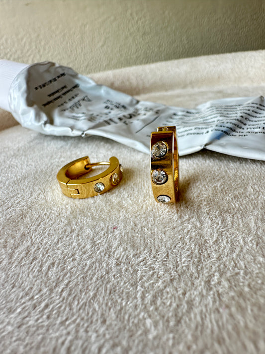 CZ Studded Gold Huggie Hoop Earrings