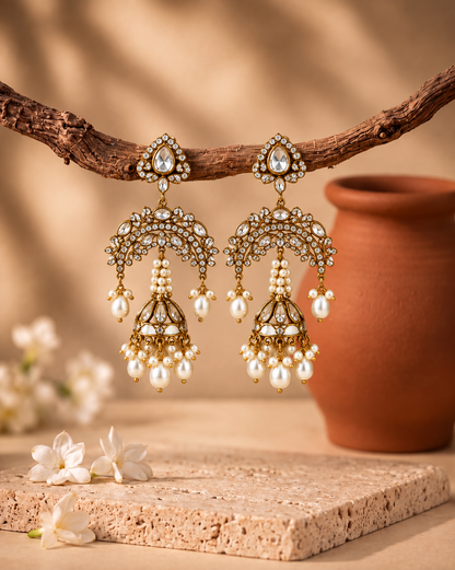Saffed Jhalar Earrings
