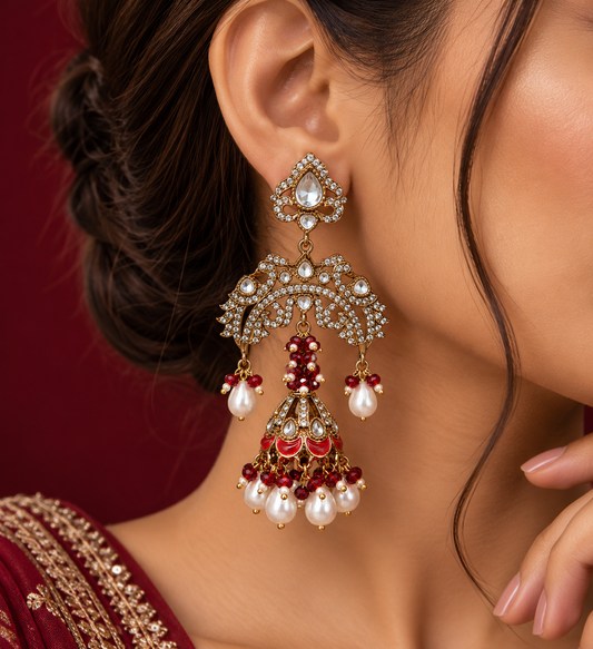 Maroon Jhalar Earrings