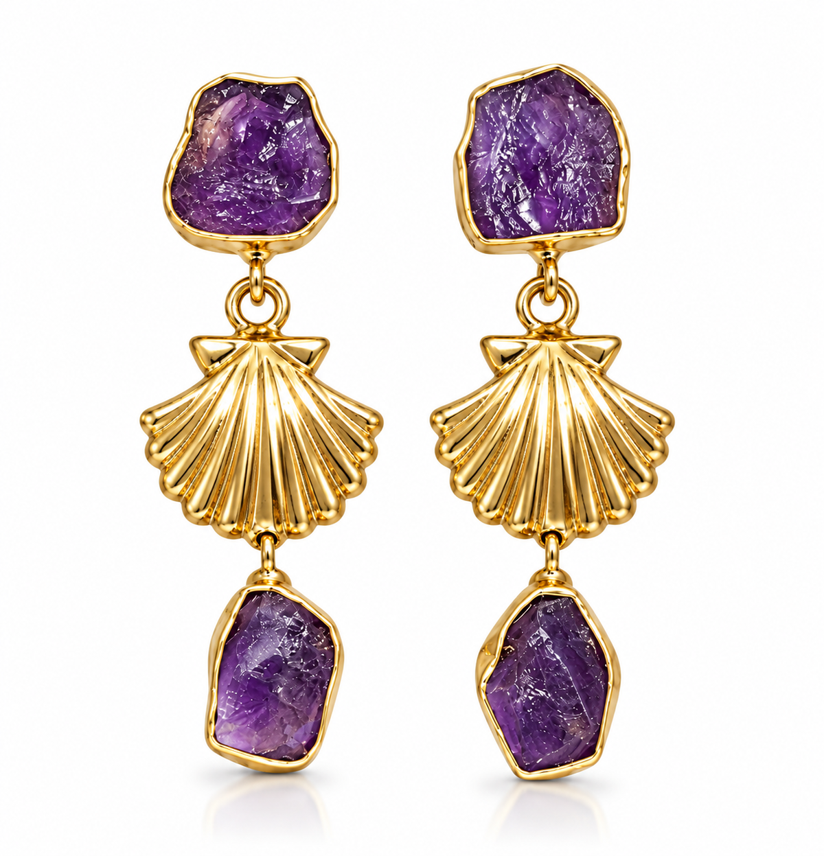 Amethyst Sagar Shell Earrings