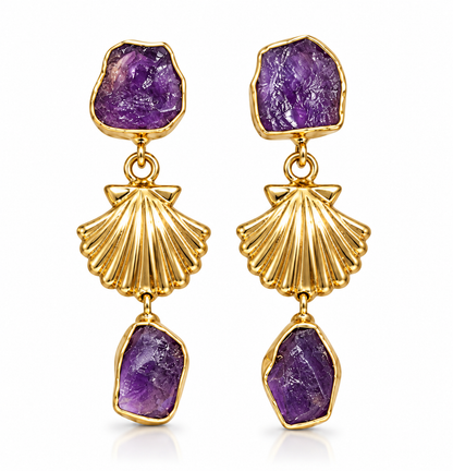 Amethyst Sagar Shell Earrings