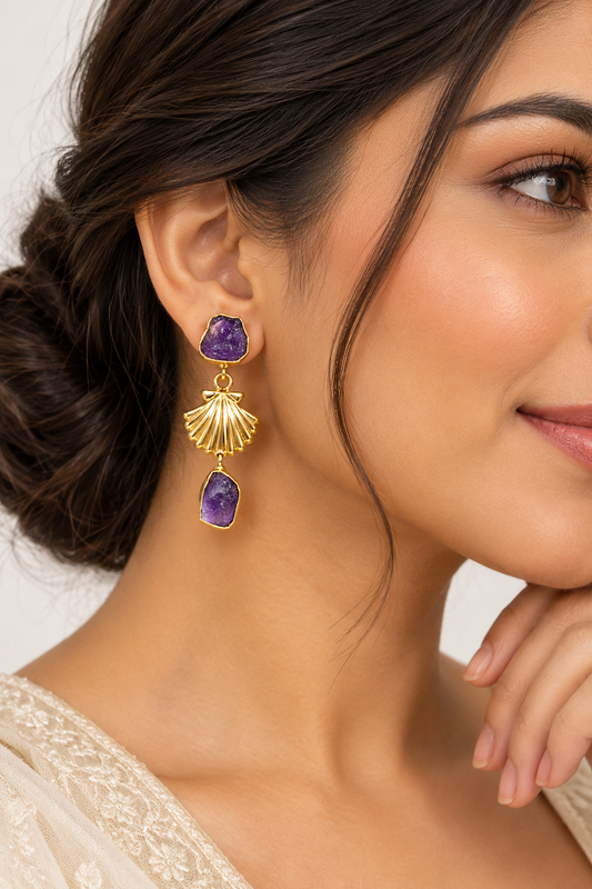 Amethyst Sagar Shell Earrings