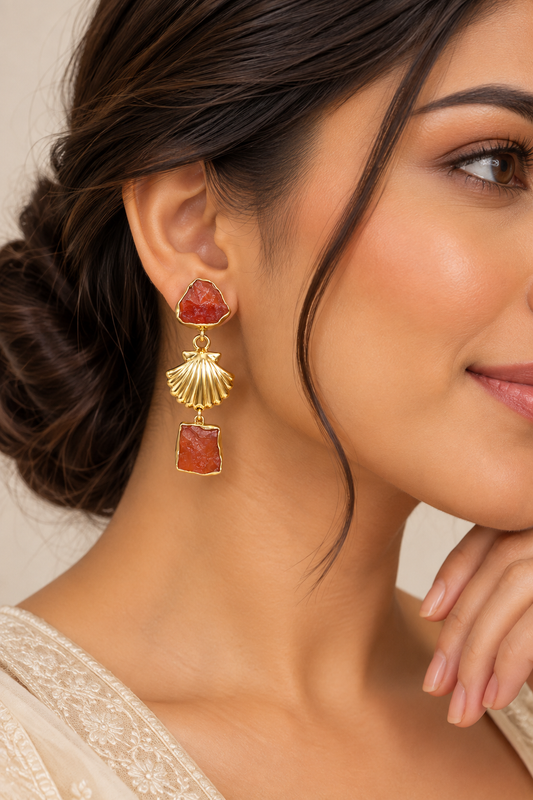 Carnelian Sagar Shell Earrings