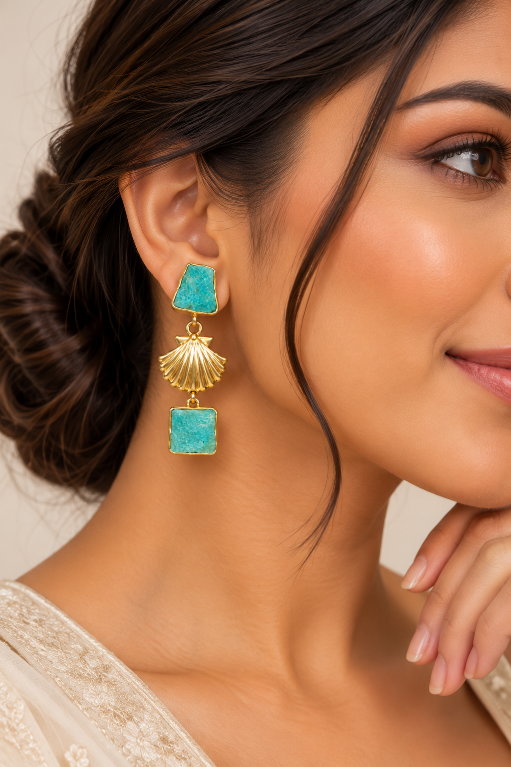 Amazonite Sagar Shell Earrings