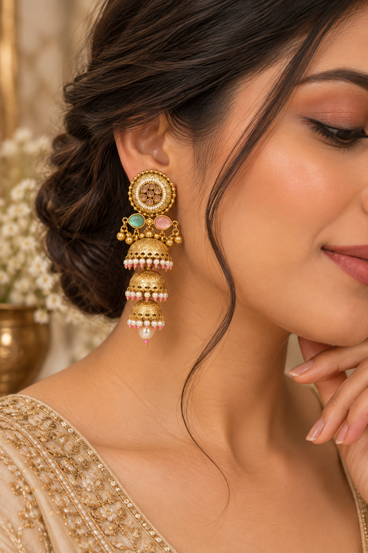 Teen Latt Jhumka Earrings