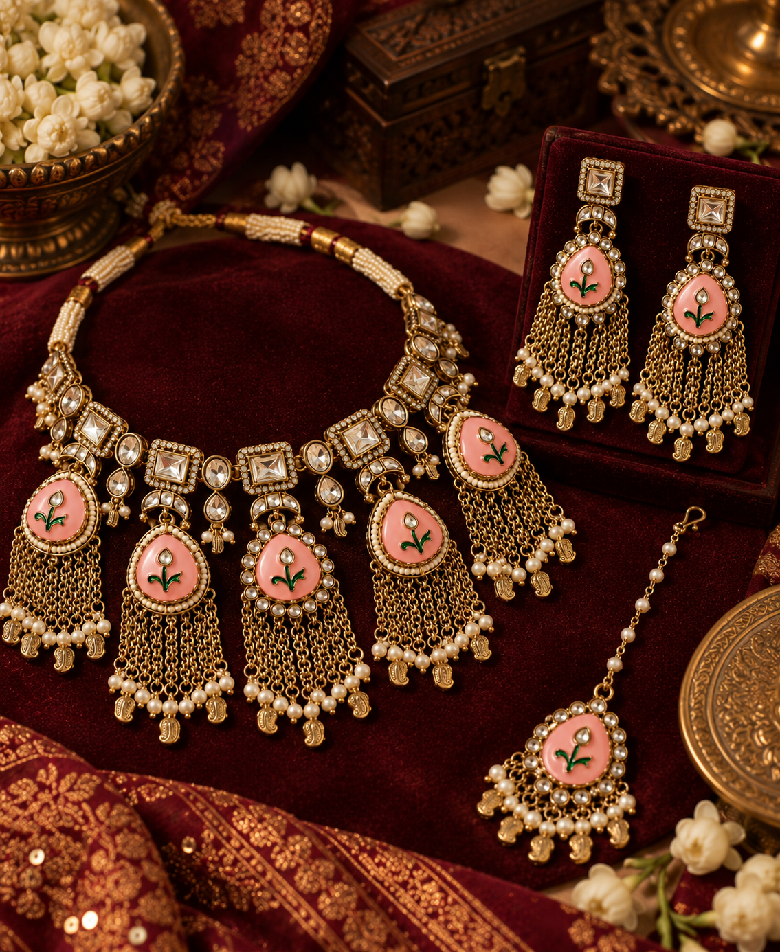 Gulab Jhalar Necklace Set