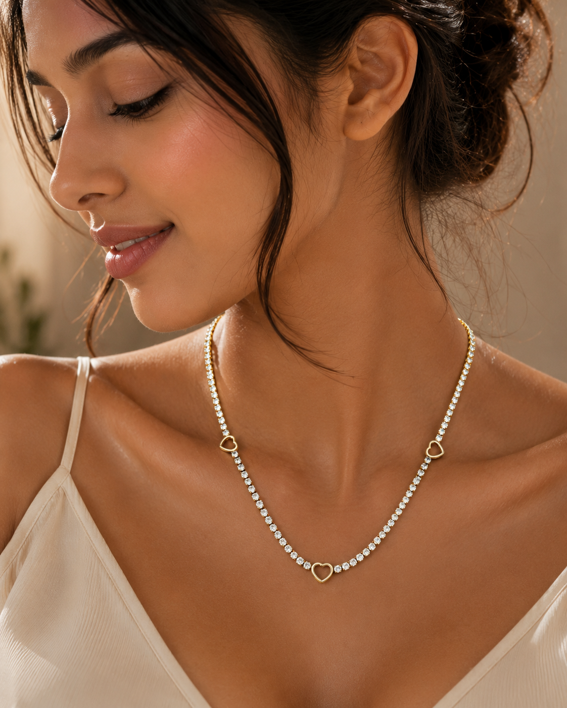 Heart Station Tennis Necklace