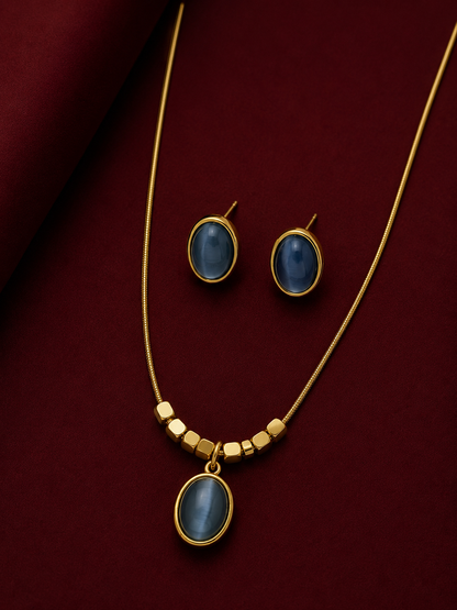 Cat's Eye Cabochon Bead Chain Necklace Set