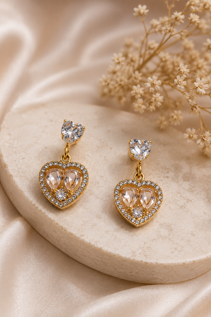 Heart CZ Drop Earrings