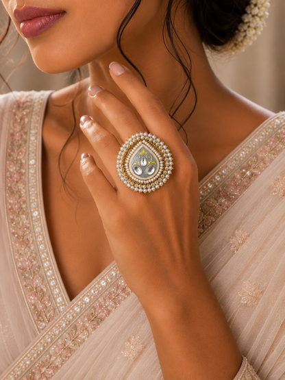 Meenakari Kundan Pearl Ring